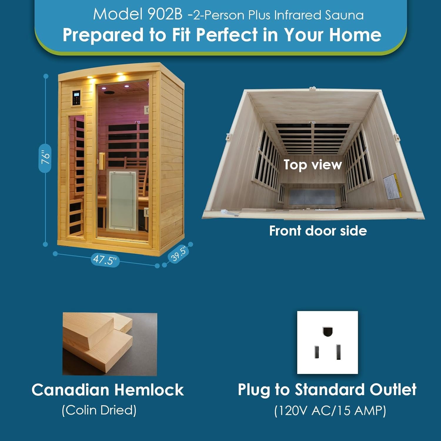 Saunas 902B Far Infrared Sauna, Indoor Wooden Dry Sauna Low EMF (Hemlock Wood, 2-Person plus Size 360 Envolved)