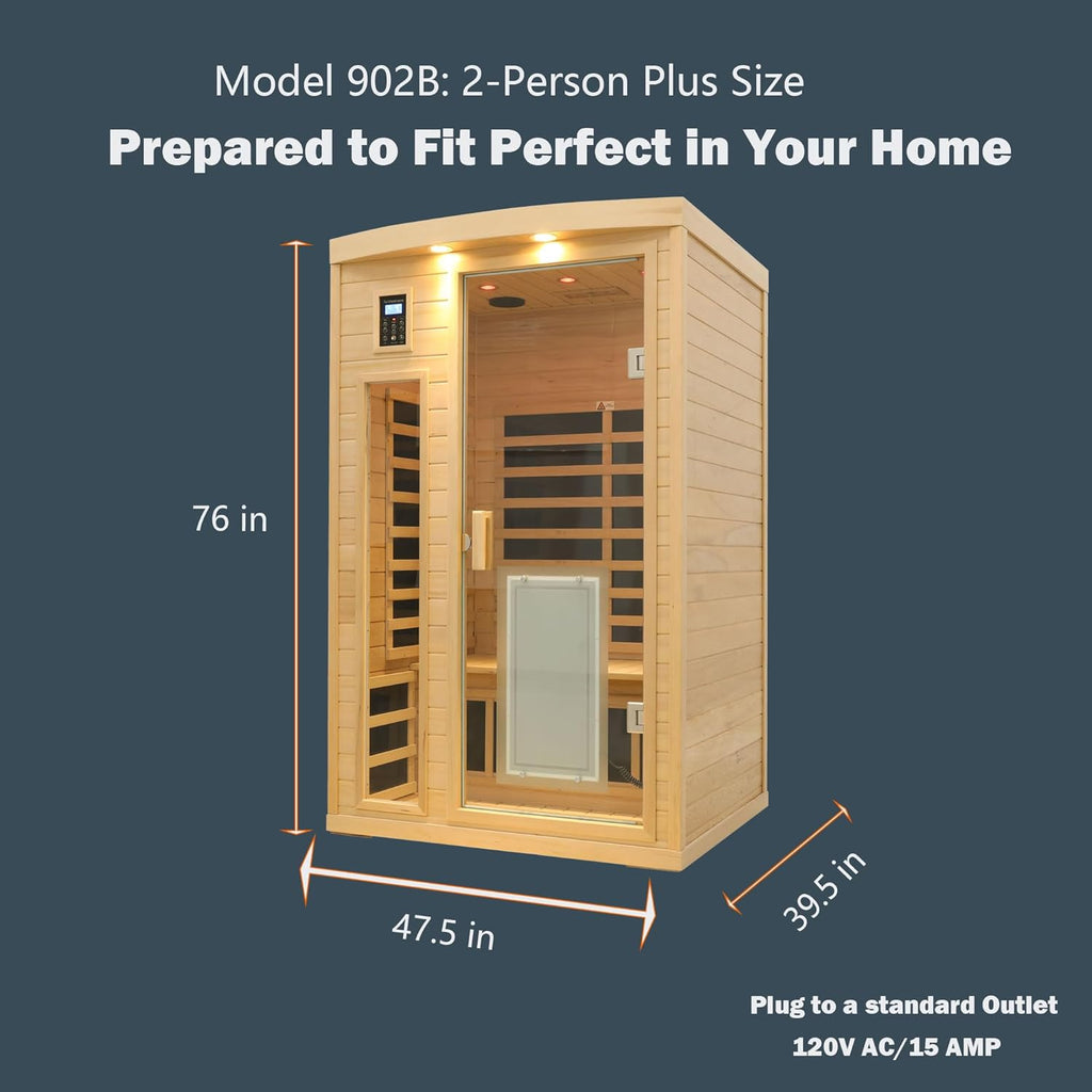 Saunas 902B Far Infrared Sauna, Indoor Wooden Dry Sauna Low EMF (Hemlock Wood, 2-Person plus Size 360 Envolved)