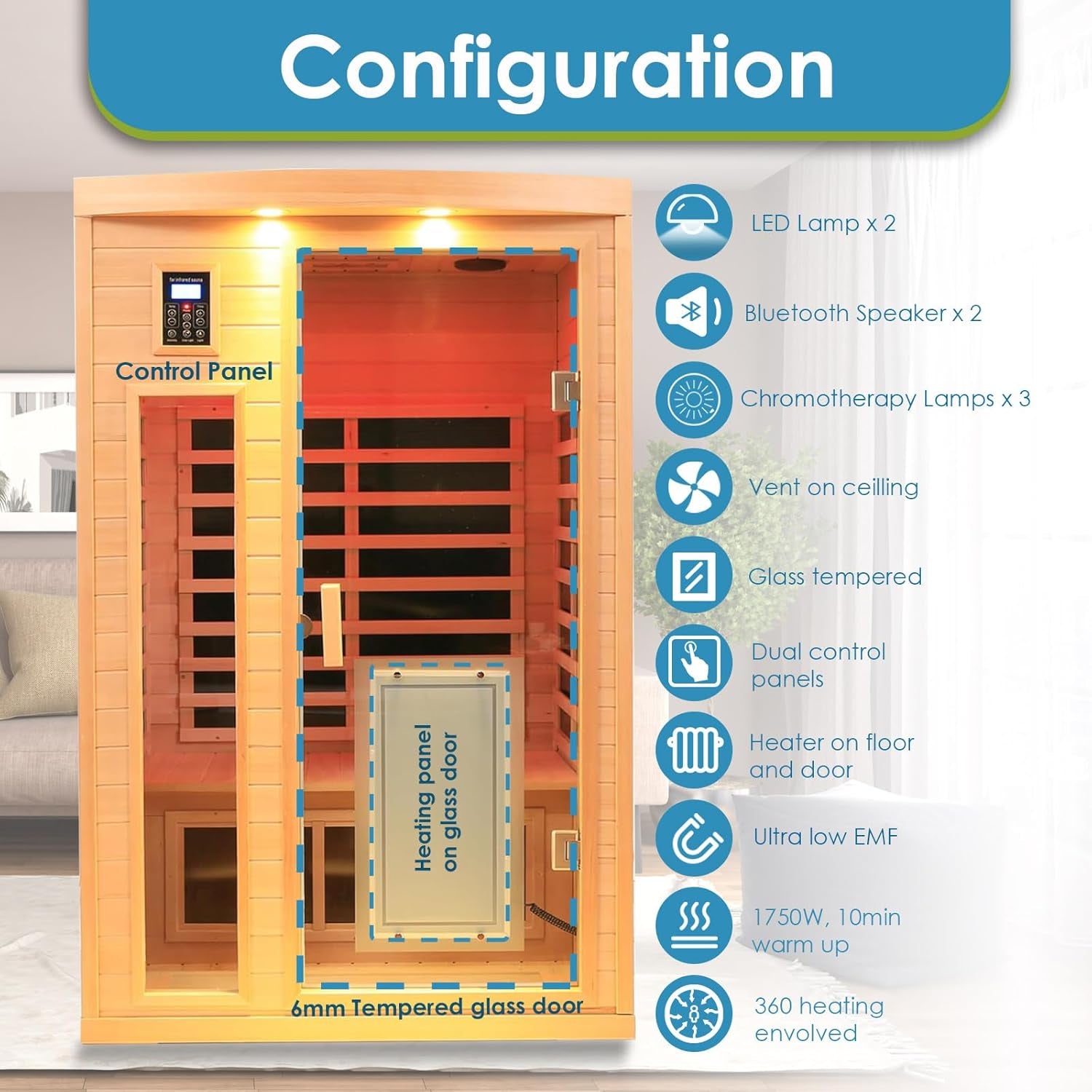 Saunas 902B Far Infrared Sauna, Indoor Wooden Dry Sauna Low EMF (Hemlock Wood, 2-Person plus Size 360 Envolved)